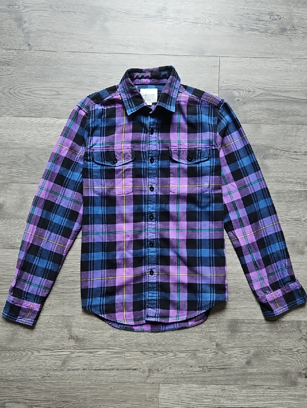 ⚡️$10✨️ American Eagle Mens Fleece Flannel Plaid Shirt Size S Purple